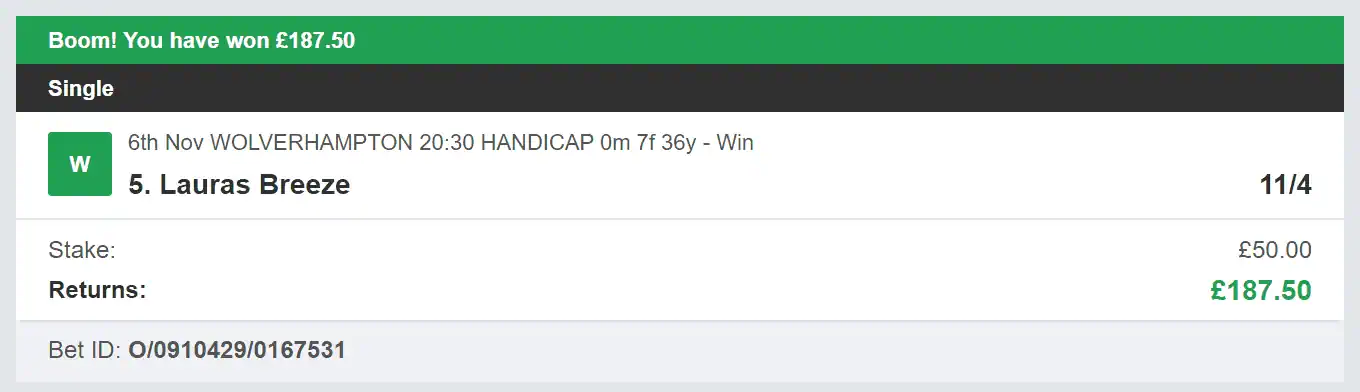 Horse Racing For Today - Winner - 2023-11-06