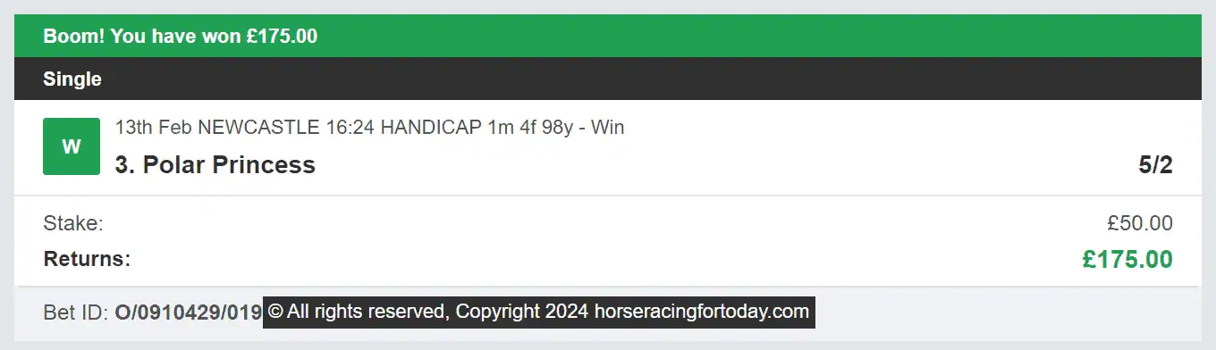 Horse Racing For Today - Winner - 2024-02-13