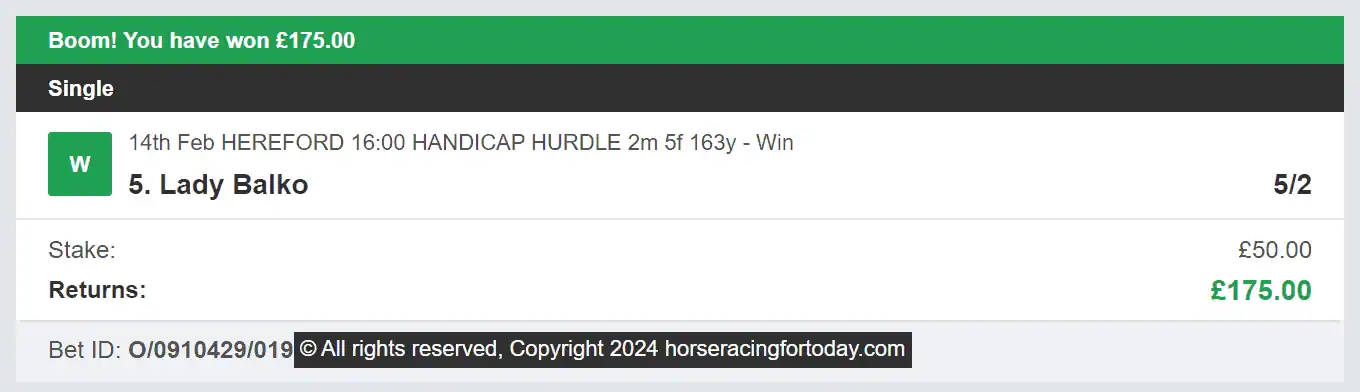 Horse Racing For Today - Winner - 2024-02-14