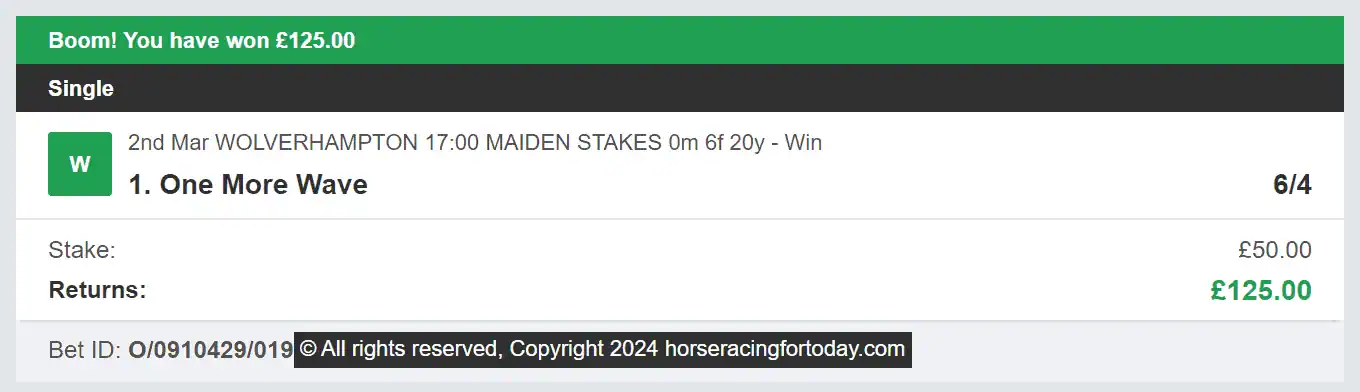 Horse Racing For Today - Winner - 2024-03-02
